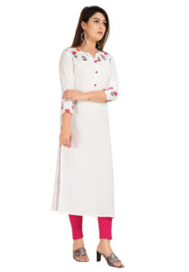 DARGU Women's Rayon Straight White Printed Kurti with 3/4 Sleeves - Image 2