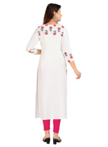DARGU Women's Rayon Straight White Printed Kurti with 3/4 Sleeves - Image 4