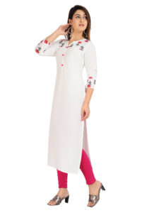 DARGU Women's Rayon Straight White Printed Kurti with 3/4 Sleeves - Image 5
