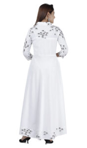 DARGU Women's White Printed A-Line Anarkali Gown with Shirt Collar - Image 2