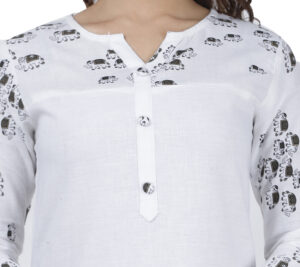 DARGU Women's Solid White Straight Cotton Blend Kurti with Printed Yoke and 3/4 Sleeves - Image 5