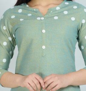DARGU Women Solid Sea Green Straight Kurti with Polka Dot Printed Sleeves & Yoke - Image 5