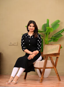 Women's Black Rayon Polka Dot Printed Straight Kurti with 3/4 Sleeves - Image 2